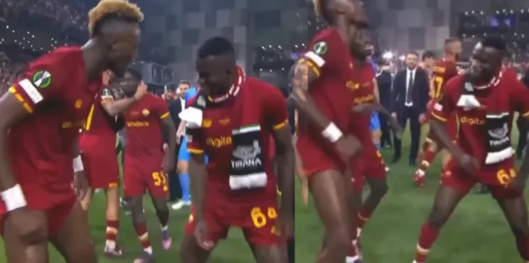 Afena Gyan shows dancing skills, dances with Tammy Abraham to celebrate AS Roma’s trophy