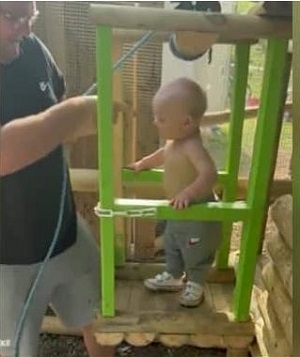 Man builds wooden playhouse with ‘elevator’ for son
