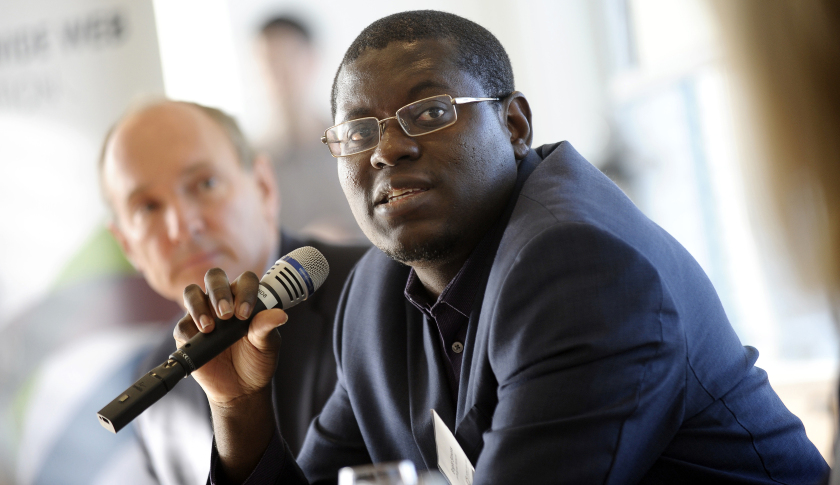 Bright Simons, technology innovator, development activist and President of the mPedigree Network, speaking at the Launch event of The Web Index 2013, at Reed Smith London Office, Broadgate Tower, London. UK. 22/11/2013. Taking the format of a country ranking, the annual Web Index (thewebindex.org) is the world's first measure of the growth, freedom and utility of the World Wide Web in 81 countries.