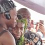 Nana Dadzie, right, being embraced by Nana Asokwa Kwegyir II after his installation