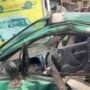 Taxi driver narrowly escapes after a train crashed into his car