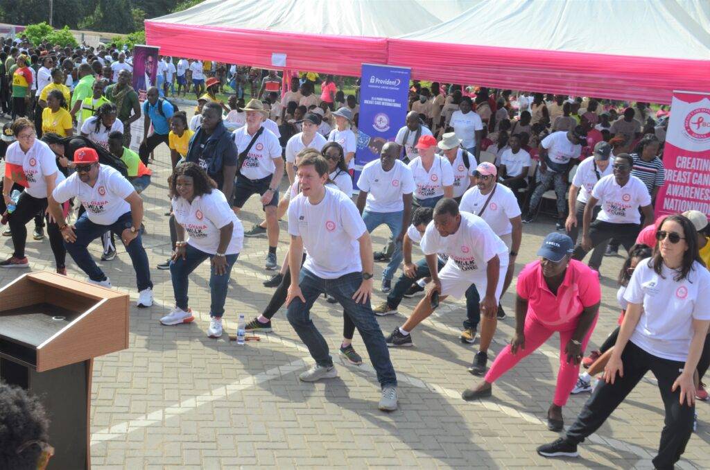 The diginitaries and some participants going through some aerobics after the walk. Photos by Godwin Ofosu- Acheampong